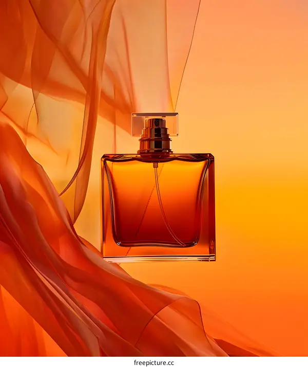 Perfume Bottle with Orange Fabric on Orange Background