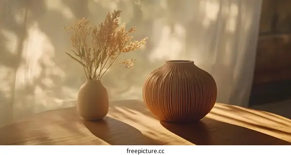 Dried Flower Bouquet in a Vase on a Table