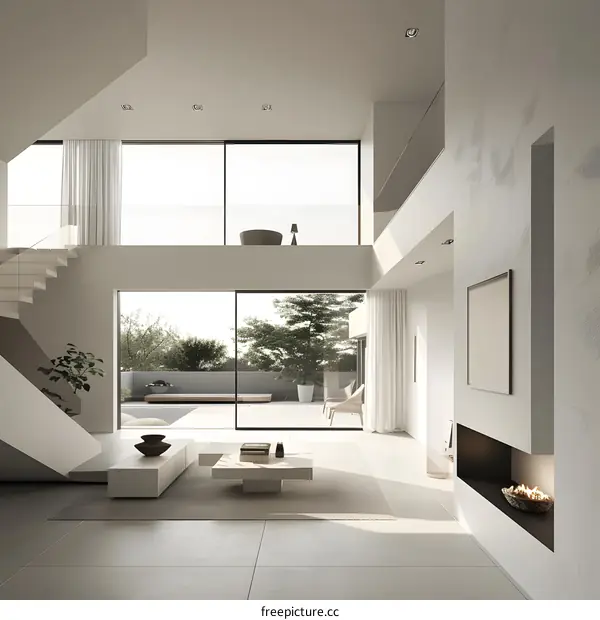 Modern Minimalist Living Room Interior Design with Fireplace