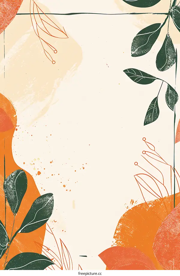 Abstract Floral Illustration with Orange and Green Tones