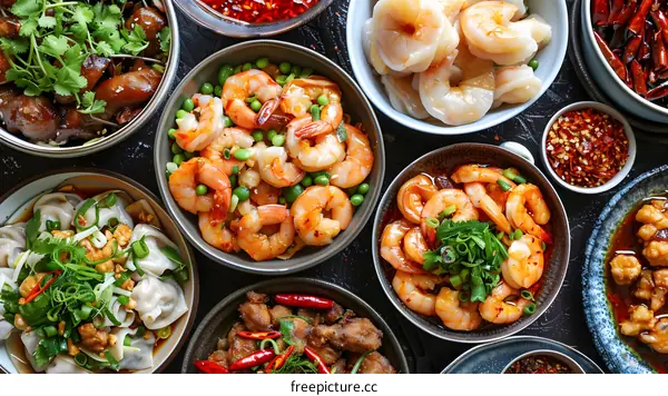 A variety of Chinese food