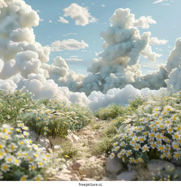 A Path Through a Flowery Field Under the Clouds
