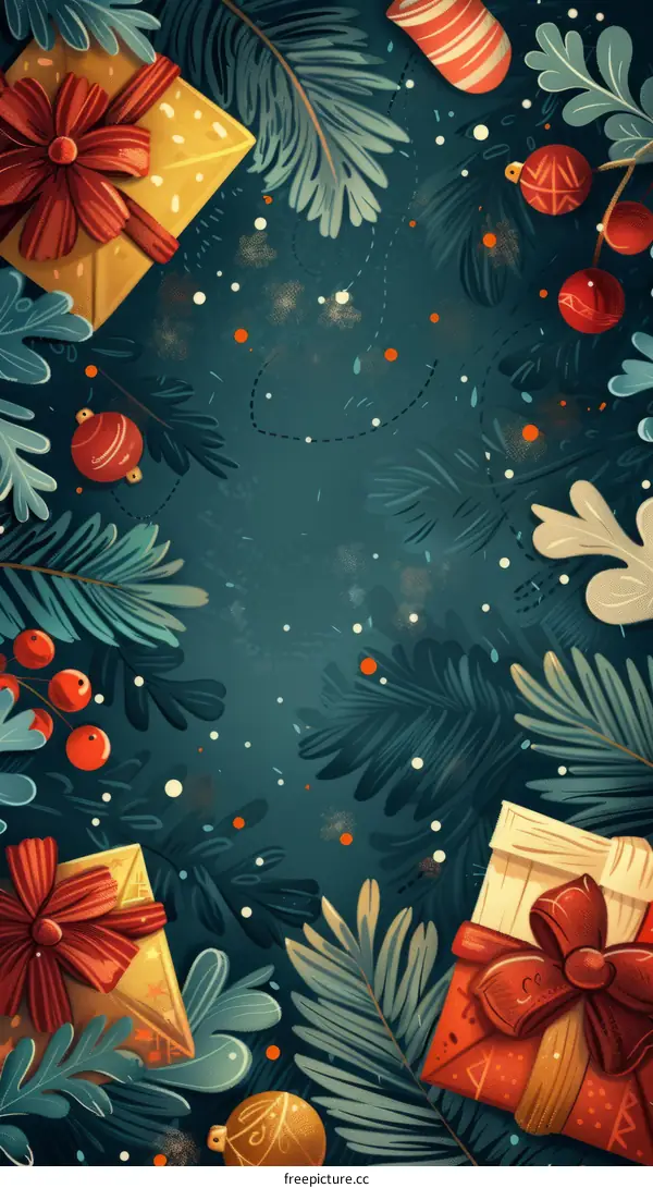 Festive Christmas Background with Gifts and Ornaments