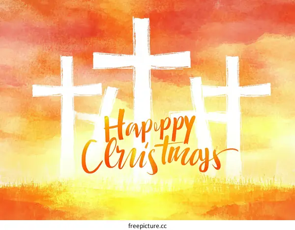 Watercolor Illustration of the Crosses for Happy Christmas
