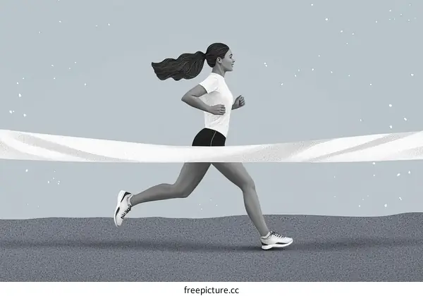 Woman Crossing the Finish Line Illustration