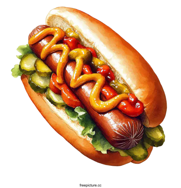 [Transparent Background PNG]Delicious Watercolor Hot Dog Illustration