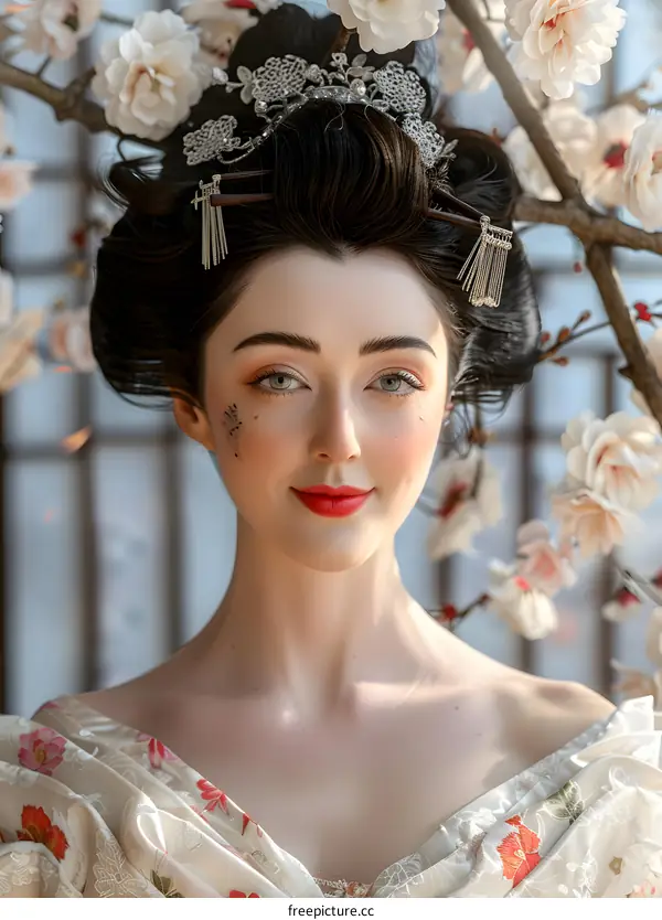 Beautiful Woman in Traditional Japanese Attire