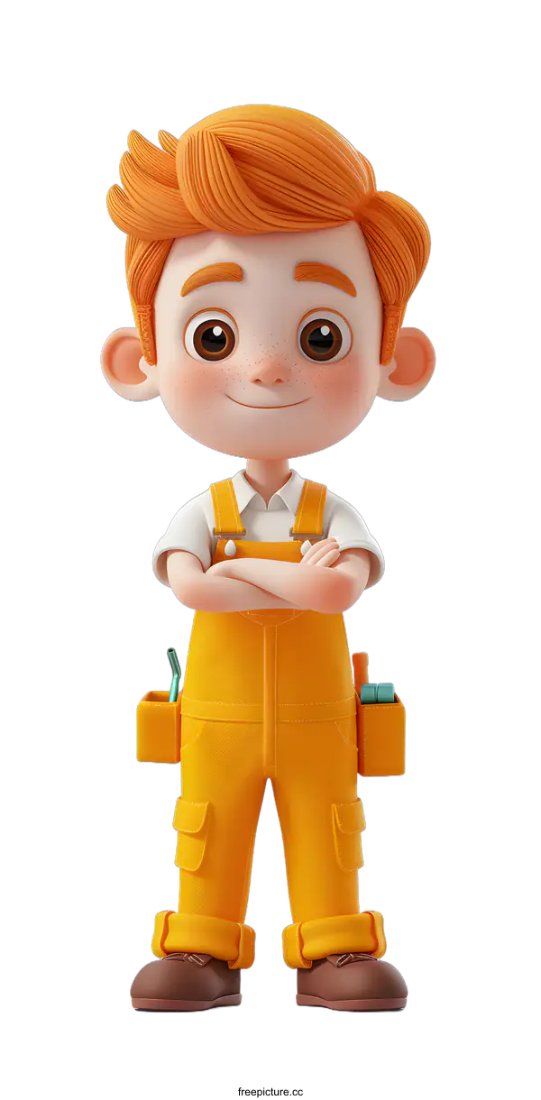 [Transparent Background PNG]3D Cartoon Boy in Overalls