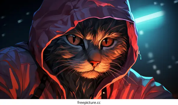 A cool cat wearing a red hoodie