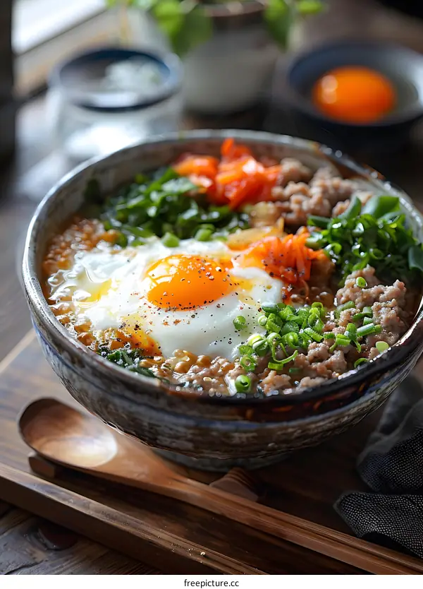 Japanese Rice Bowl with Egg and Pork