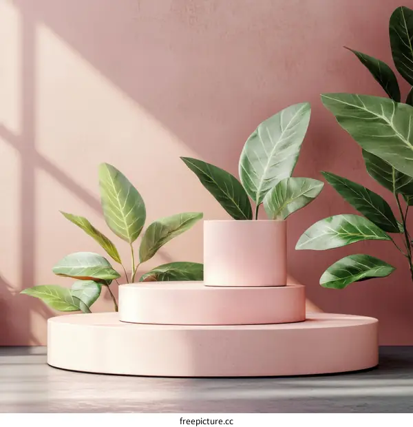 Pink Minimalist Product Display with Plants