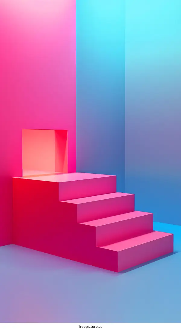 Pink and Blue Abstract Steps with a Recessed Square