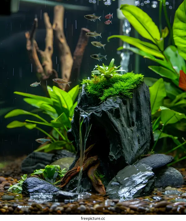 Aquarium Tank with Waterfall and Fish