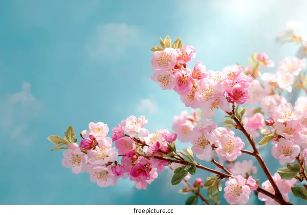 Beautiful Spring Cherry Blossoms Against a Light Sky