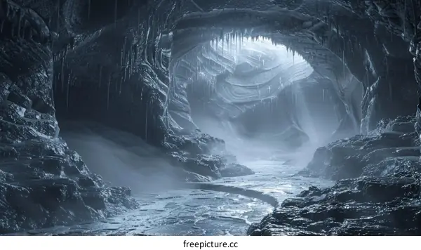 Icy Cave Interior with River