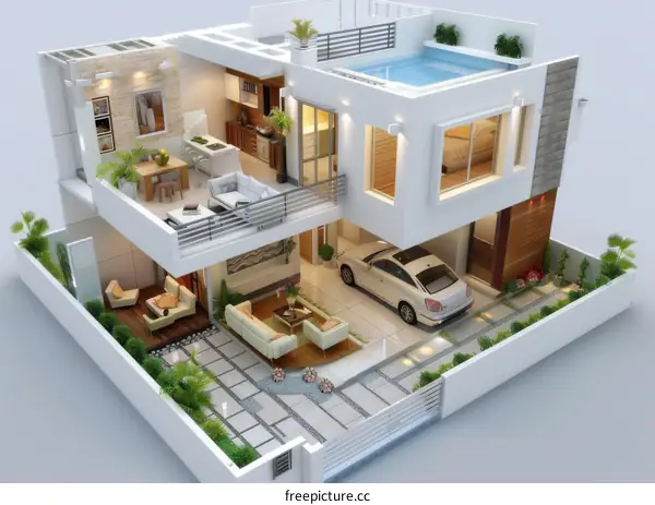 Modern House with Rooftop Pool 3D Visualization