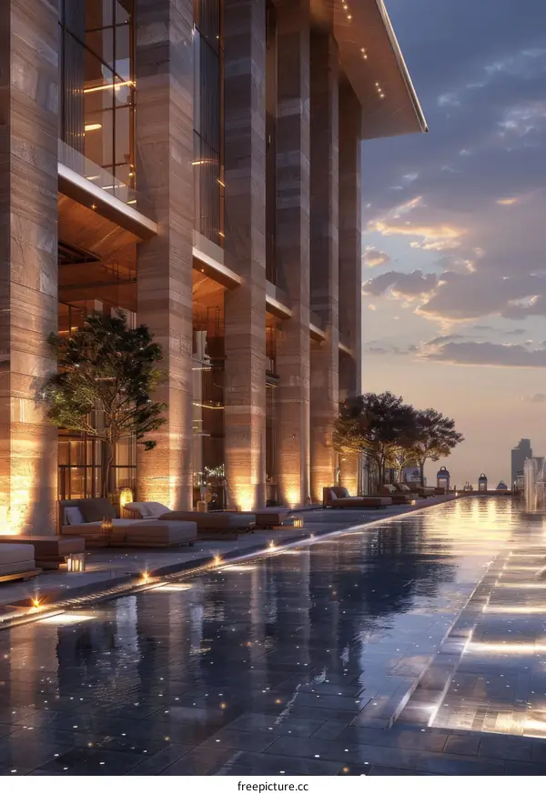 Modern Architectural Design of a Rooftop Pool with City Views