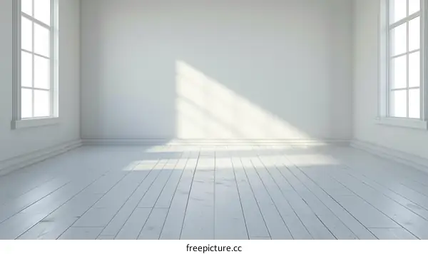 Bright empty room with wooden floor and white walls