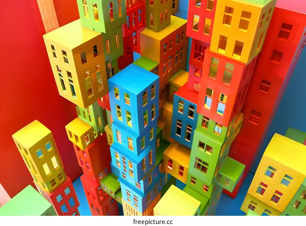 Colorful Abstract Cityscape with Stacked Cubes