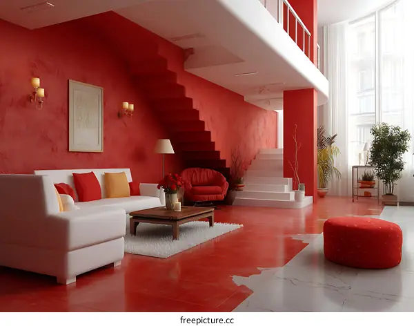 Modern Red Living Room Interior Design