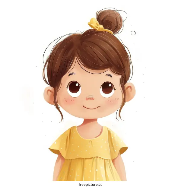 Cute cartoon girl with brown hair and yellow dress
