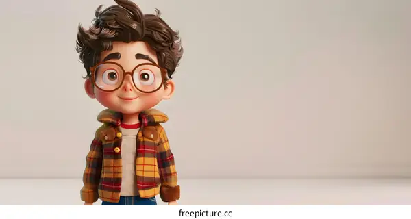 3D rendering of a cute cartoon boy