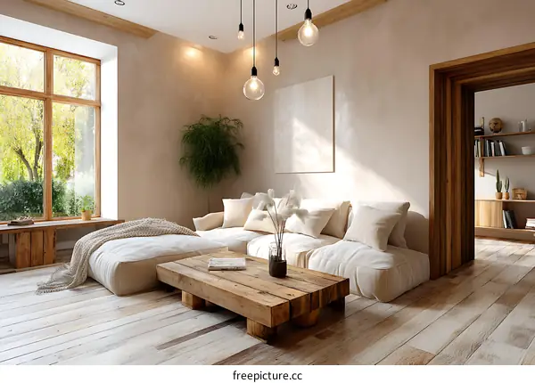 Modern Minimalist Living Room with Wooden Furniture