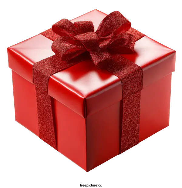 [Transparent Background PNG]Red Gift Box with a Bow and Ribbon
