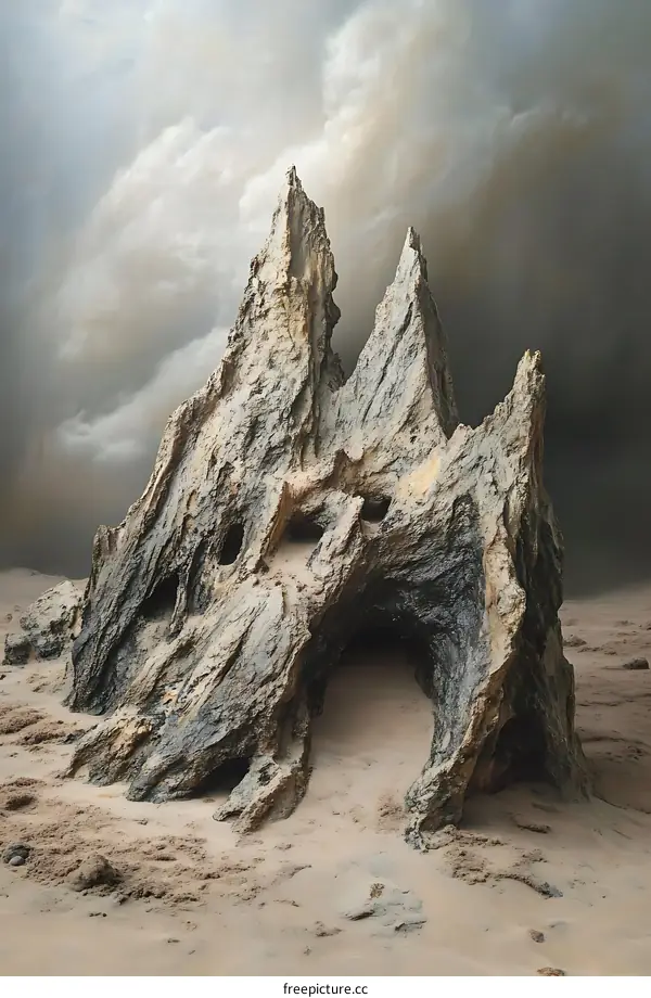 Eroded Rock Formation Under a Stormy Sky