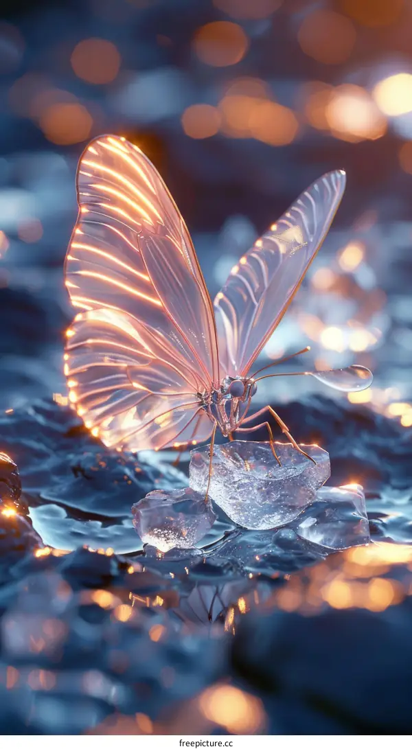 A Glasswinged Butterfly Perched on an Ice Cube