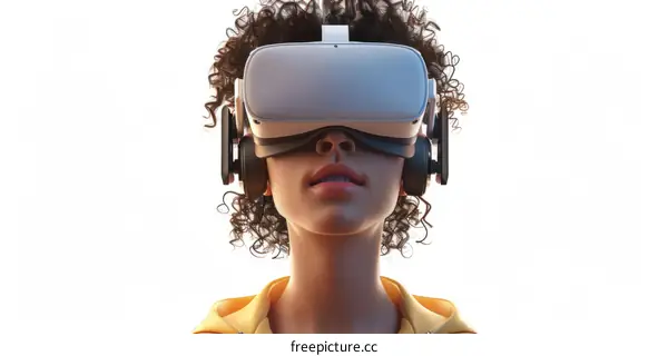 curly hair woman wearing virtual reality headset