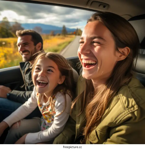Family traveling by car