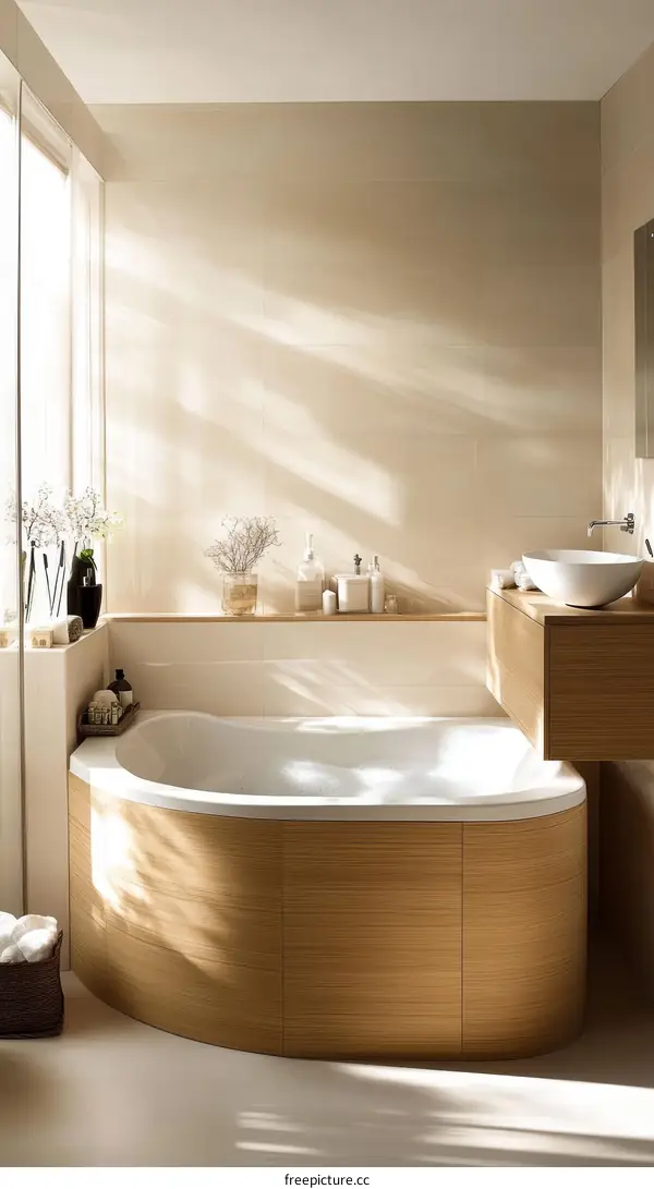 Modern Corner Bathtub Design in a Cozy Bathroom