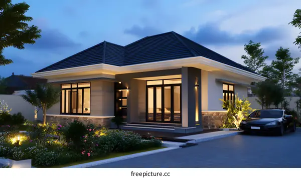 Modern House Design with Grey Roof and Front Yard