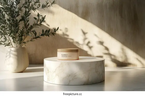 Beige Cosmetic Product Display with Natural Light