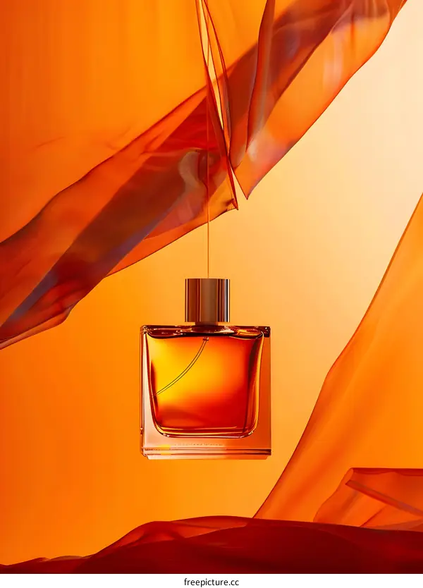 Orange Perfume Bottle with Sheer Fabric