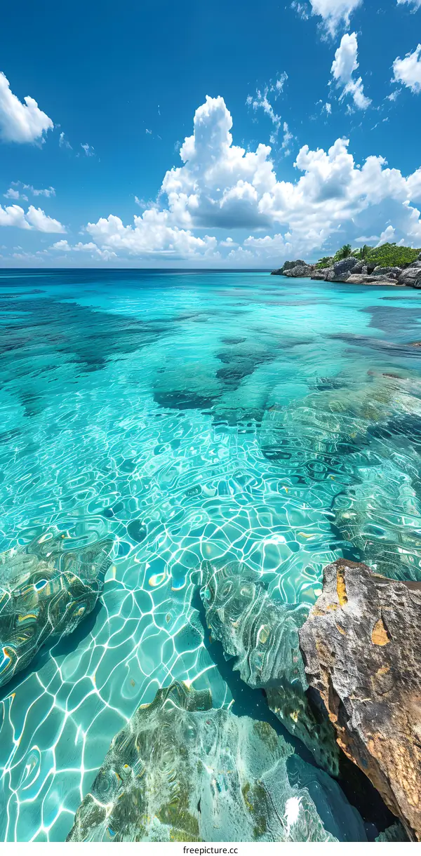 Crystal Clear Turquoise Water With Rocks In The Shallow Ocean