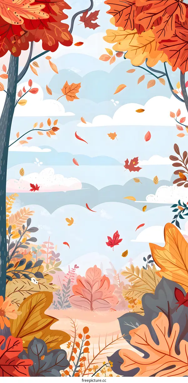 Autumn Leaves Falling from Trees Illustration