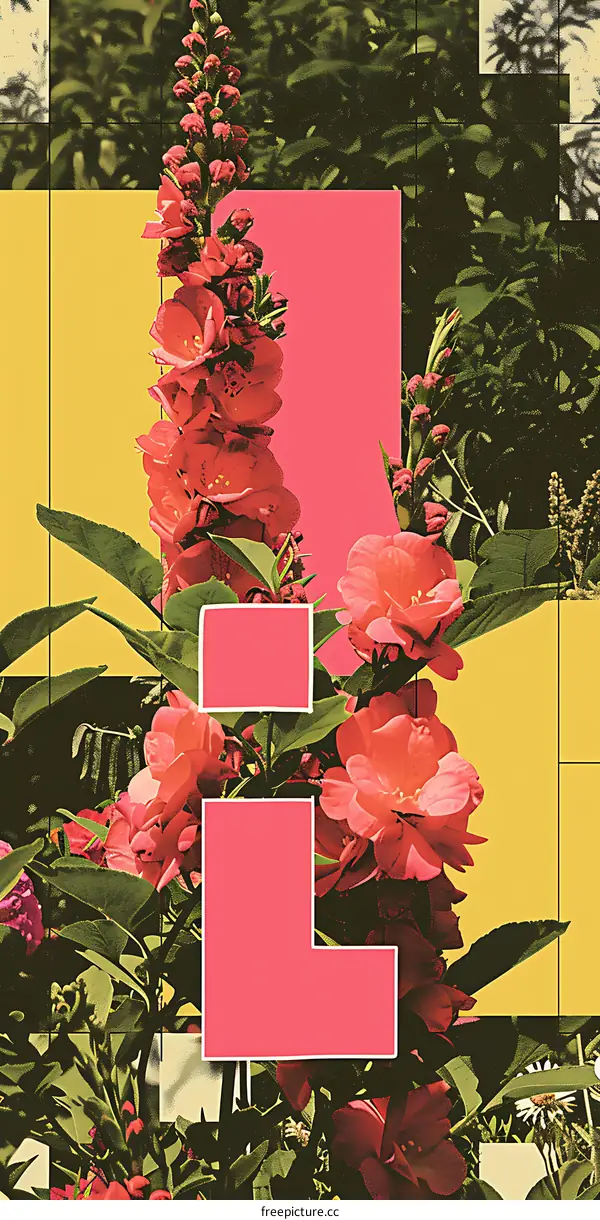 Abstract Floral Collage with Pink and Yellow