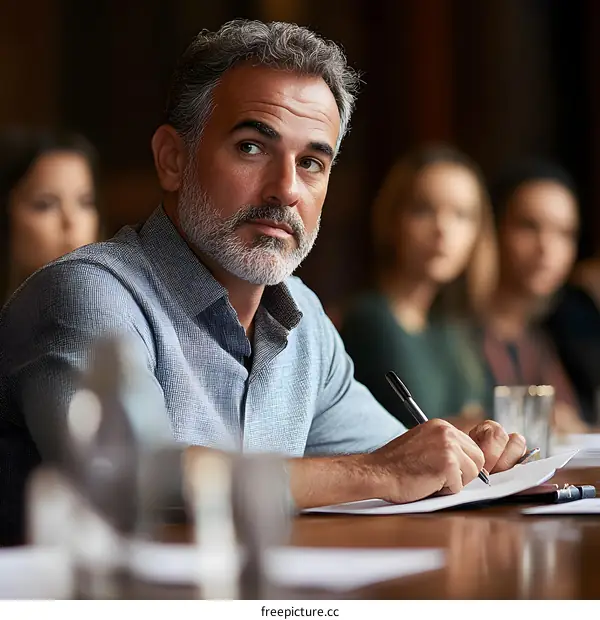 Attentive Man Taking Notes in Meeting