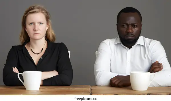 Two People Sitting at a Table with Coffee Cups