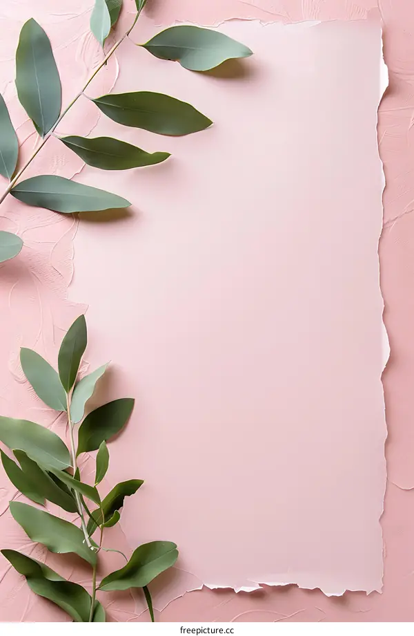 Pink Background with Green Leaves