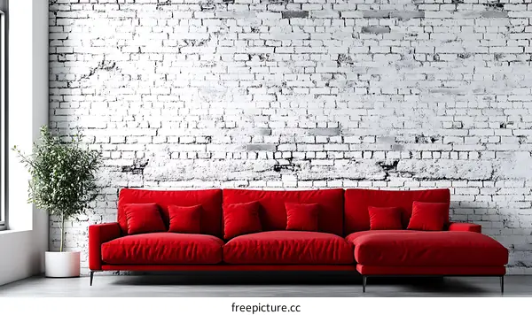 Modern Interior Design with Red Velvet Sectional Sofa
