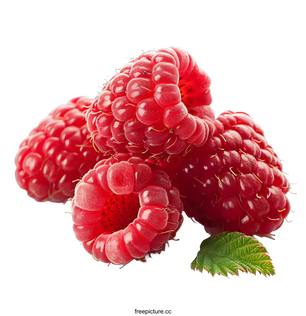 [Transparent Background PNG]Fresh ripe raspberries with leaf