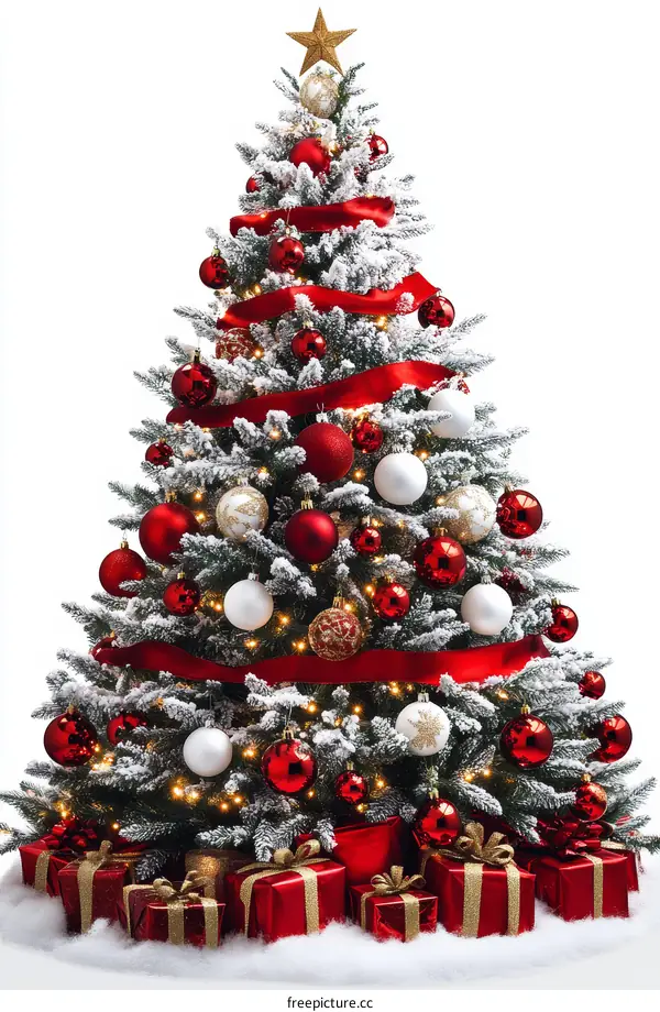 Ornate Christmas Tree with Gifts and Ornaments