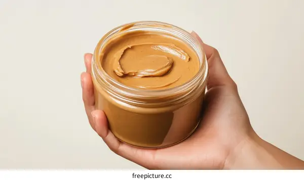 Hand Holding a Jar of Peanut Butter