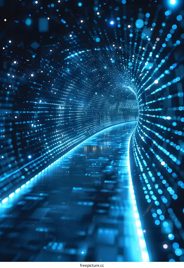 Abstract Blue Glowing Lights Tunnel