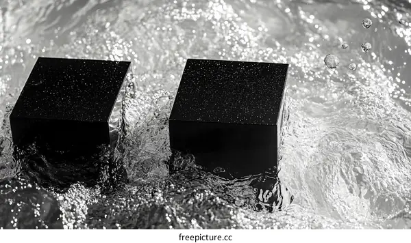 Black Cubes in Water Abstract Art
