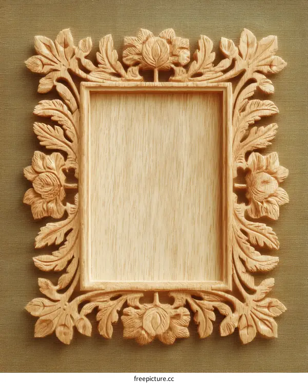 Carved Wooden Picture Frame with Floral Design