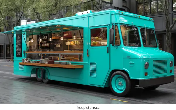 Retro Turquoise Food Truck Design Illustration